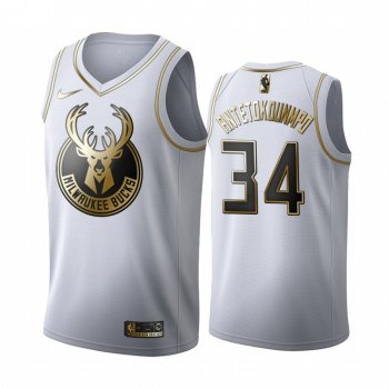 Giannis Antetokounmpo #34 Milwaukee Bucks White Golden Edition Jersey