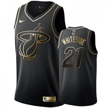 Men's Miami Heat Hassan Whiteside Black #21 Golden Edition Swingman Jersey