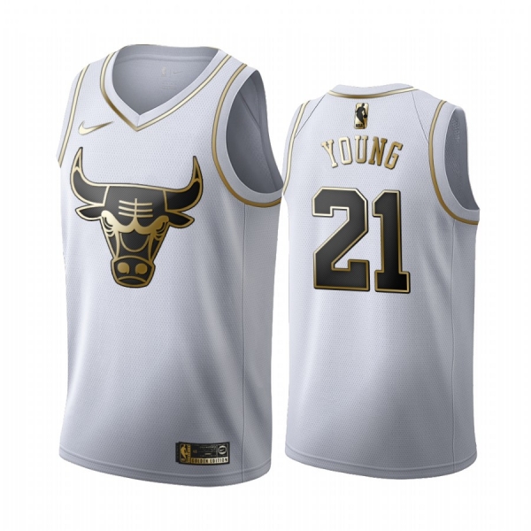 Thaddeus Young #21 Chicago Bulls White Golden Edition Jersey