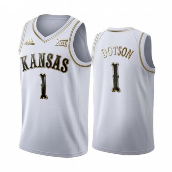 Kansas Jayhawks Devon Dotson 90s Throwback White Golden Edition Jersey NCAA Basketball