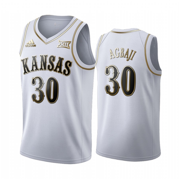 Kansas Jayhawks Ochai Agbaji 90s Throwback White Golden Edition Jersey NCAA Basketball