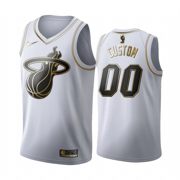 Custom #00 Miami Heat White Golden Edition Jersey