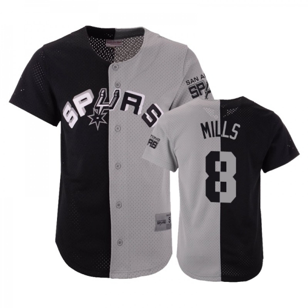 Spurs Male Patty Mills #8 Split Mesh Button Black Gray Jersey