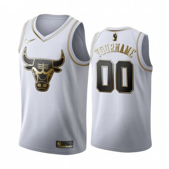 Custom #00 Chicago Bulls White Golden Edition Jersey