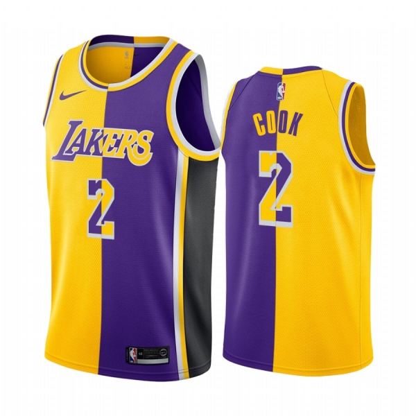 Lakers Quinn Cook #2 Split Yellow Purple Jersey