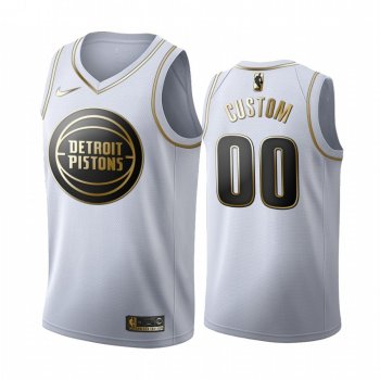 Custom #00 Detroit Pistons White Golden Edition Jersey