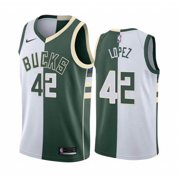 Bucks Robin Lopez #42 Split White Green Jersey