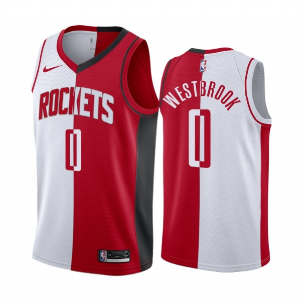 Rockets Russell Westbrook #0 Split White Red Jersey