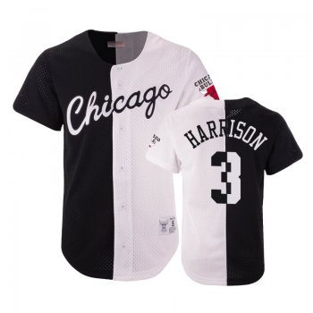 Bulls Male Shaquille Harrison #3 Split Mesh Button Black White Jersey