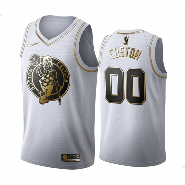 Custom #00 Boston Celtics White Golden Edition Jersey