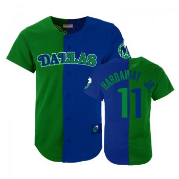 Mavericks Male Tim Hardaway Jr. #11 Split Mesh Button Green Blue Jersey