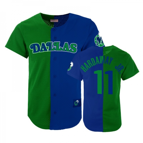 Mavericks Male Tim Hardaway Jr. #11 Split Mesh Button Green Blue Jersey