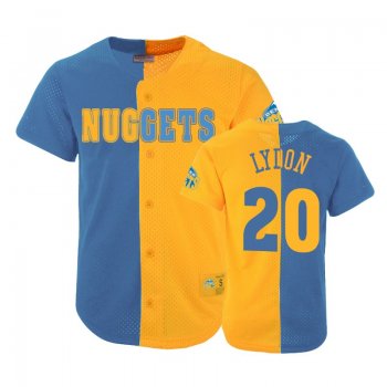 Nuggets Male Tyler Lydon #20 Split Mesh Button Blue Gold Jersey