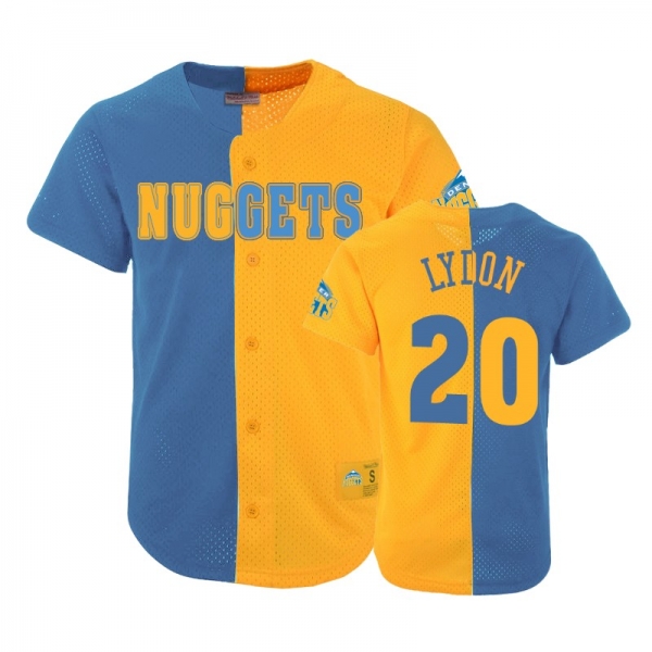 Nuggets Male Tyler Lydon #20 Split Mesh Button Blue Gold Jersey