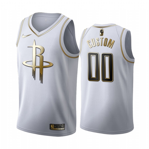 Custom #00 Houston Rockets White Golden Edition Jersey