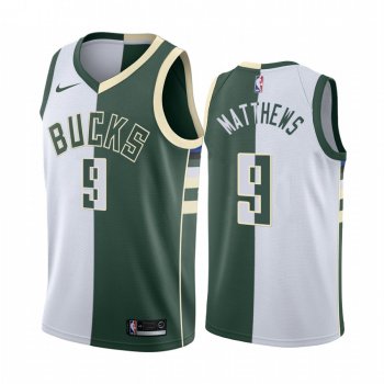 Bucks Wesley Matthews #9 Split White Green Jersey