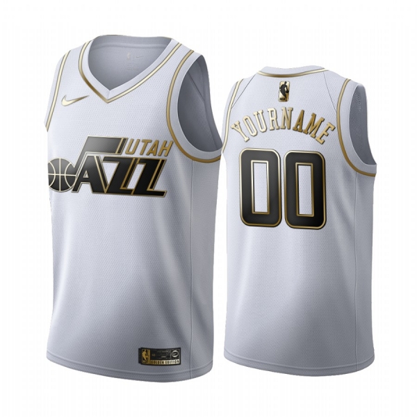 Custom #00 Utah Jazz White Golden Edition Jersey