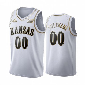 Custom Kansas Jayhawks 90s Throwback White Golden Edition Jersey NCAA Basketball