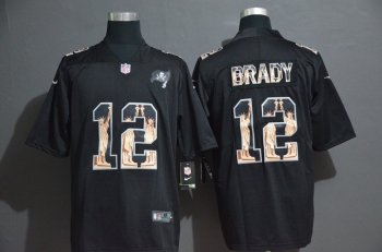 Men's Nike Buccaneers 12 Tom Brady Black Statue of Liberty Limited Jersey