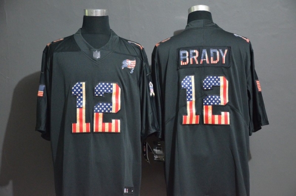 Men's Nike Buccaneers 12 Tom Brady Black USA Flag Fashion Vapor Limited Jersey