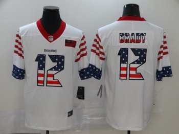 Men's Nike Tampa Bay Buccaneers 12 Tom Brady White USA Flag Fashion Limited Jersey