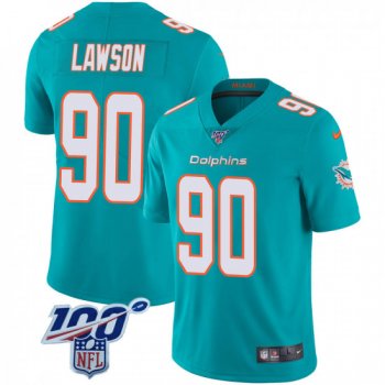 Men's Shaq Lawson Miami Dolphins Limited Team Color 100th Vapor Untouchable Nike Jersey - Aqua