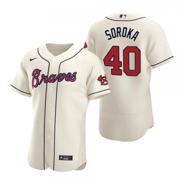 Men's Atlanta Braves Mike Soroka Nike Cream Authentic 2020 Alternate Jersey