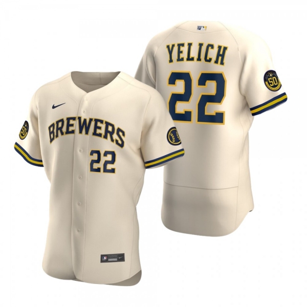 Men's Milwaukee Brewers Christian Yelich Nike Cream Authentic 2020 Alternate Jersey