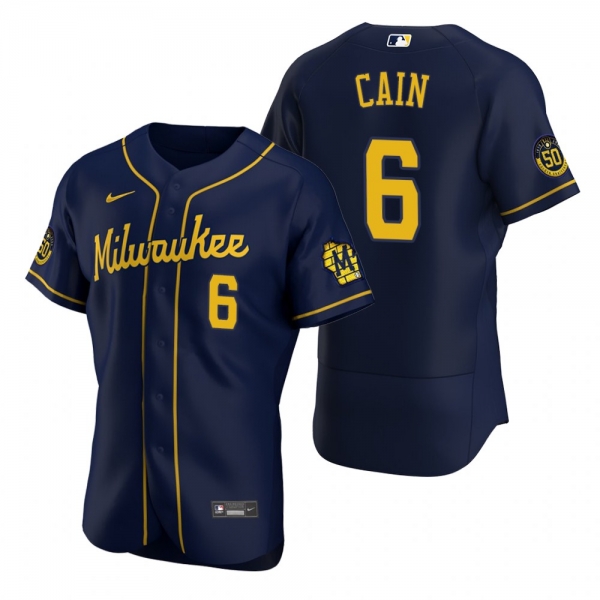 Men's Milwaukee Brewers Lorenzo Cain Nike Navy Authentic 2020 Alternate Jersey