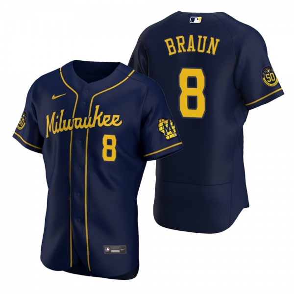 Men's Milwaukee Brewers Ryan Braun Nike Navy Authentic 2020 Alternate Jersey