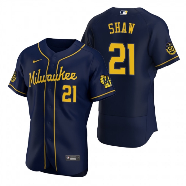 Men's Milwaukee Brewers Travis Shaw Nike Navy Authentic 2020 Alternate Jersey