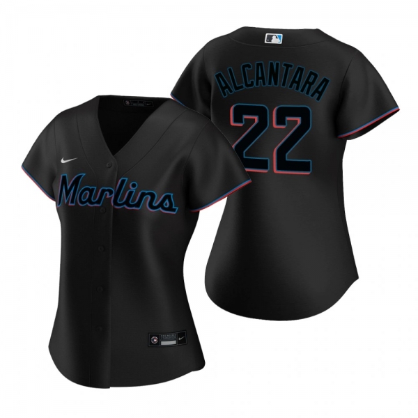 Women's Miami Marlins Sandy Alcantara Nike Black Replica 2020 Alternate Jersey