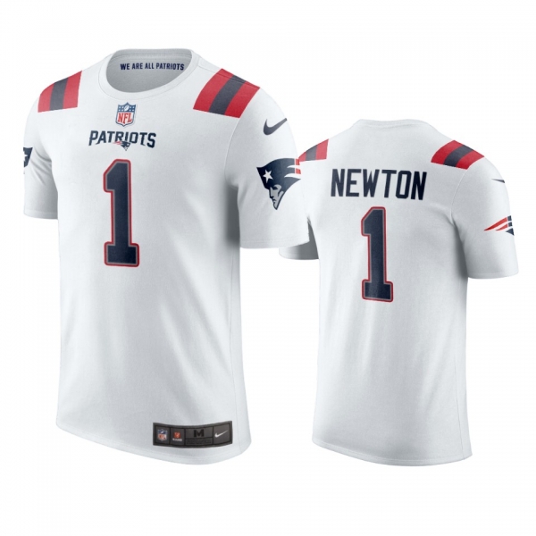 Men's New England Patriots Cam Newton White Name & Number T-shirt