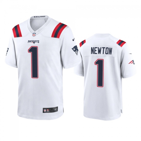 Men's New England Patriots Cam Newton White Game Jersey