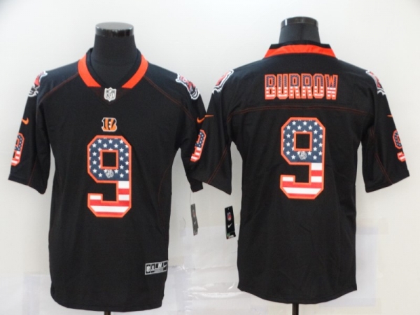 Nike Bengals 9 Joe Burrow Black USA Flag Fashion Limited Jersey