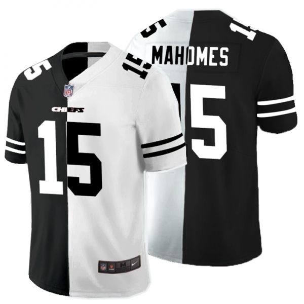 Nike Chiefs 15 Patrick Mahomes Black And White Split Vapor Untouchable Limited Jersey