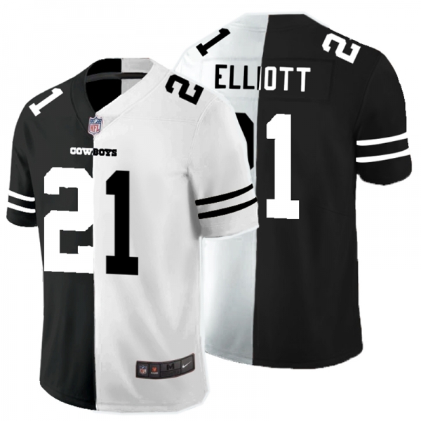 Nike Cowboys 21 Ezekiel Elliott Black And White Split Vapor Untouchable Limited Jersey