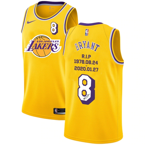 Lakers 8 Kobe Bryant Yellow R.I.P Signature Swingman Jersey