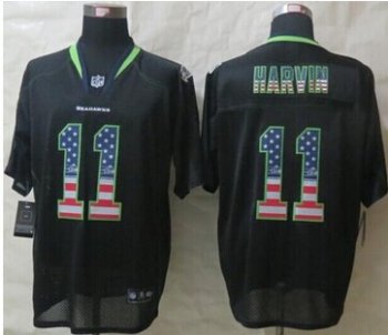 NEW Seattle Seahawks #11 Percy Harvin Black NFL Elite USA Flag Fashion Jersey