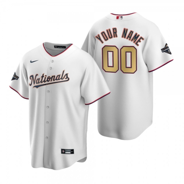 Youth Washington Nationals Custom Nike White Gold 2020 Gold Program Championship Replica Jersey