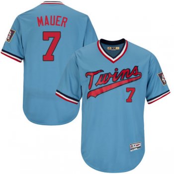 Male Minnesota Twins #7 Joe Mauer Light Blue Throwback Flexbase Collection Jersey