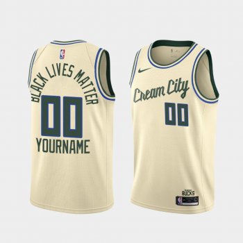 Milwaukee Bucks Social Justice Custom Cream BLM Jersey - City