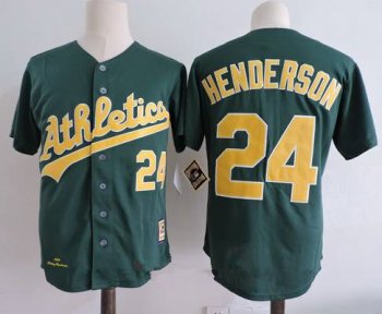 Men's Oakland Athletics #24 Rickey Henderson Green 1989 Throwback Cooperstown Collection Stitched MLB Mitchell & Ness Jersey