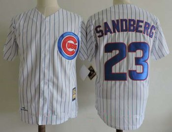 Men's Chicago Cubs #23 Ryne Sandberg White 1990 Throwback Cooperstown Collection Stitched MLB Mitchell & Ness Jersey