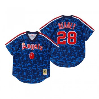 Men's Los Angeles Angels Andrew Heaney Navy BAPE x Mitchell & Ness Jersey