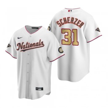 Men's Washington Nationals Max Scherzer Nike White 2020 Gold Program Replica Jersey