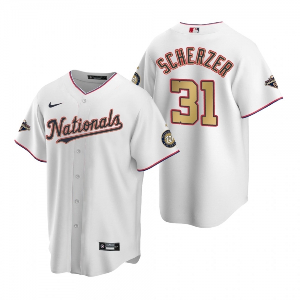 Men's Washington Nationals Max Scherzer Nike White 2020 Gold Program Replica Jersey