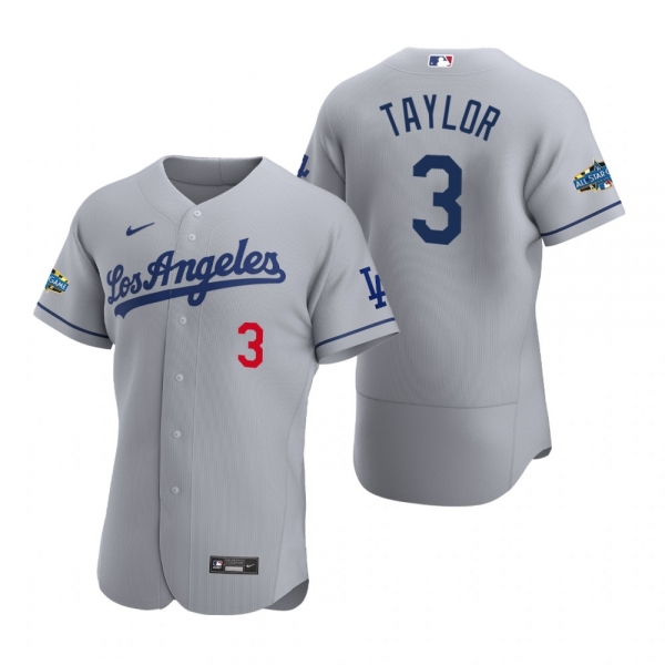 Men's Los Angeles Dodgers Chris Taylor 2020 Road Patch Gray Authentic Jersey