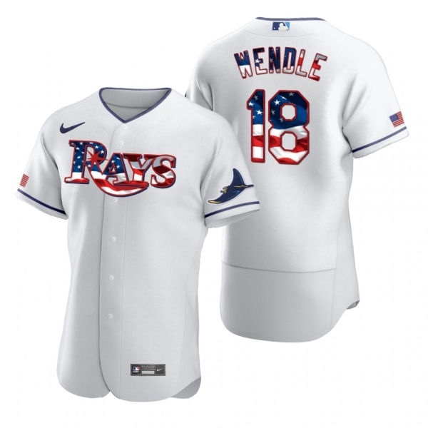 Men's Joey Wendle Tampa Bay Rays White 2020 Stars & Stripes 4th of July Jersey