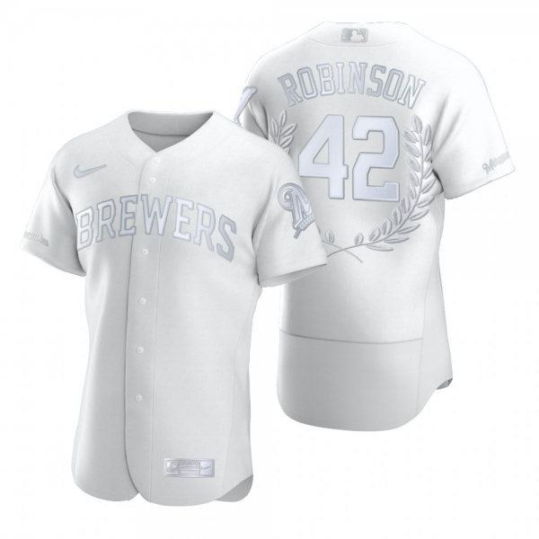 Men's Jackie Robinson Milwaukee Brewers White Award Collection Retired Number Jersey